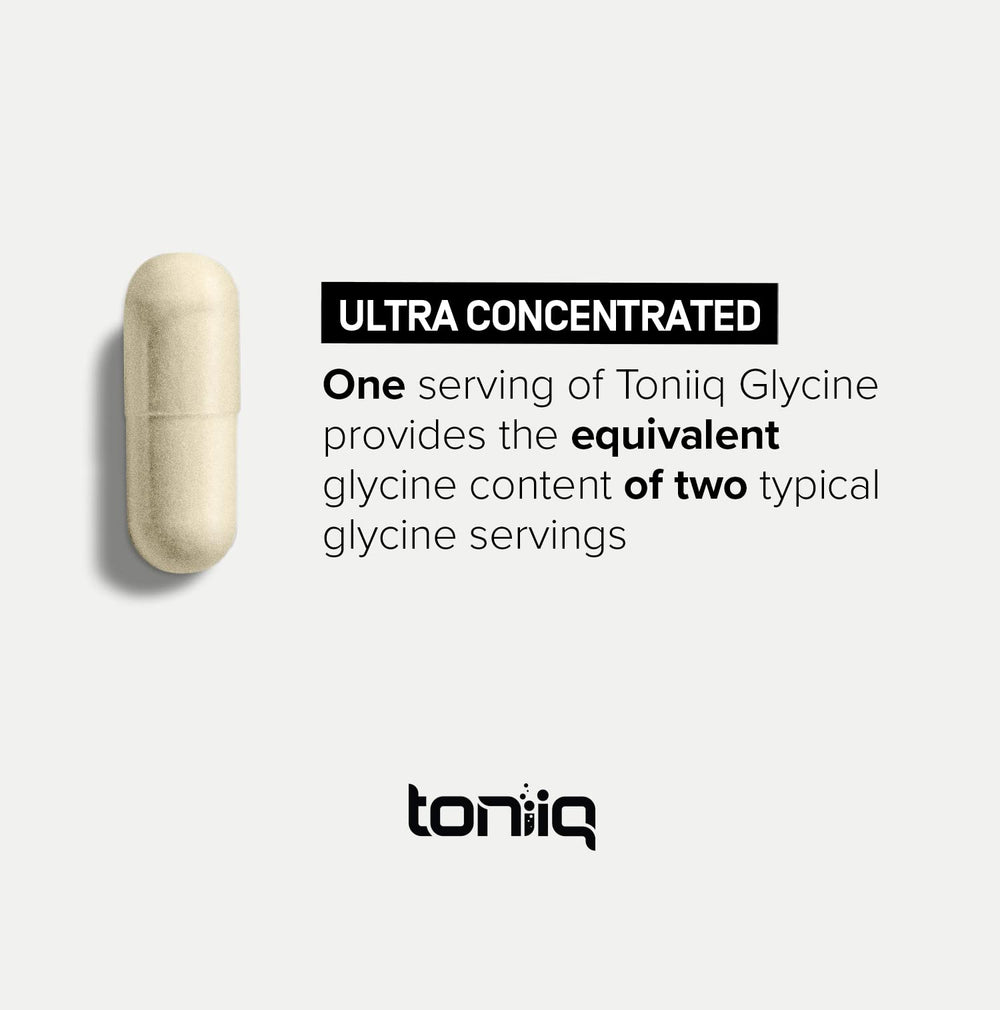 Toniiq Glycine bottle with measuring capsules for precise dosing.