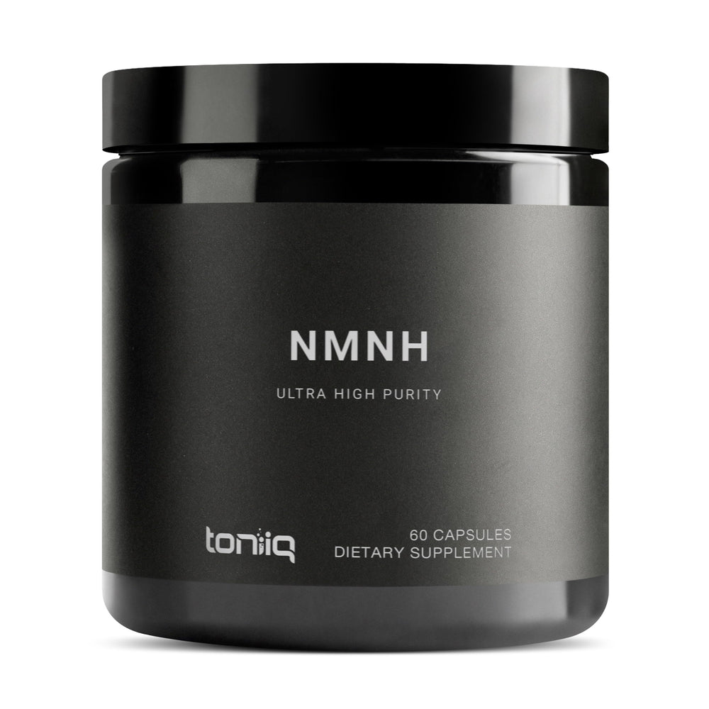Toniiq NMNH supplement bottle showing premium packaging for NAD+ support potential.