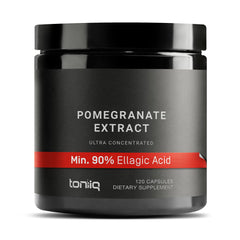Toniiq Pomegranate Extract bottle highlighting 90% ellagic acid content for daily support.