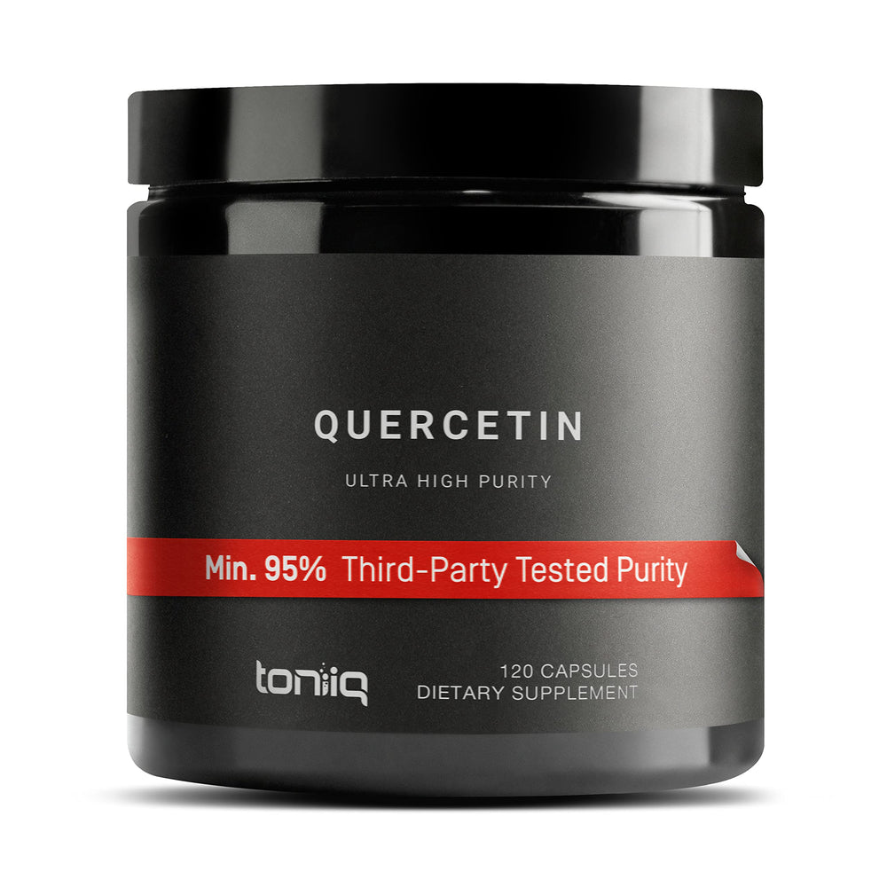 Toniiq Quercetin bottle front shows 1000mg serving for daily support