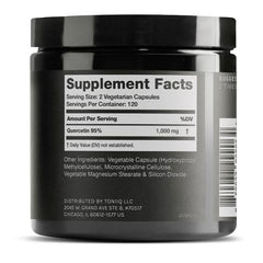 Toniiq Quercetin capsules pour image highlights quick, tidy dispensing.
