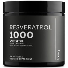 Toniiq resveratrol bottle shows 98% purity for premium quality