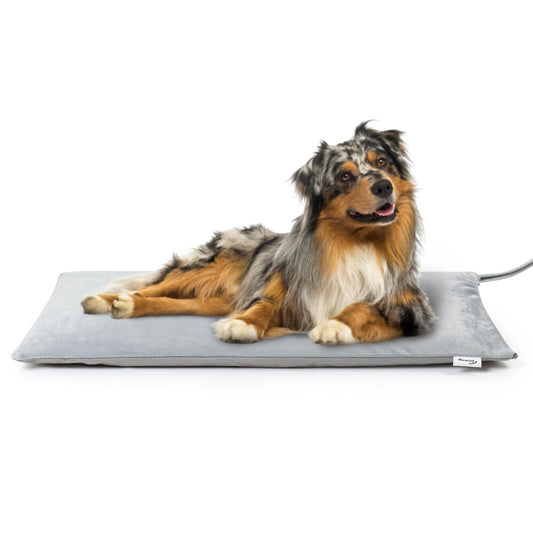 Toozey outdoor heating pad 35x24in provides thermostatic warmth for dogs and cats outdoors.