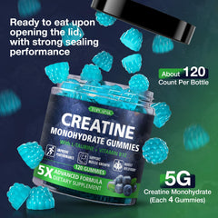 TOPCAPAK Creatine Gummies label close-up communicates ingredients and nutrition.