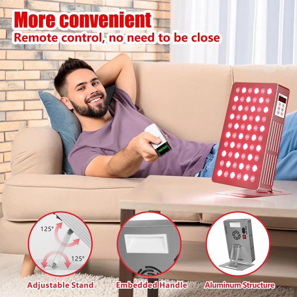 Topcupro 60‑LED panel illuminated for professional‑grade home therapy.