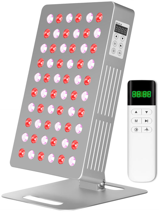 Topcupro red light panel on face promoting skin vitality and relaxation.
