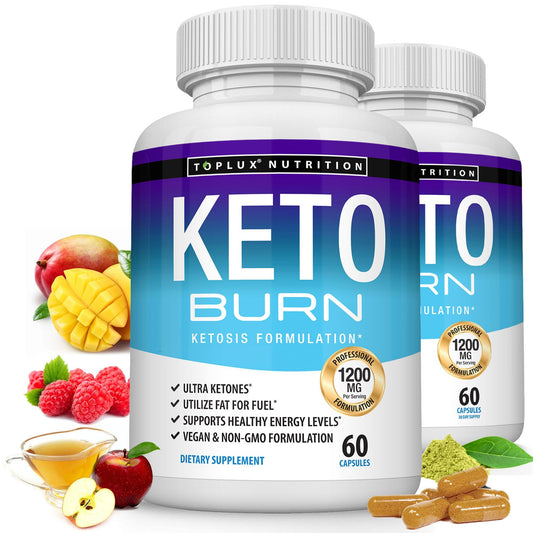 Toplux Keto Burn Pills bottle front showing ketosis support and daily energy focus.