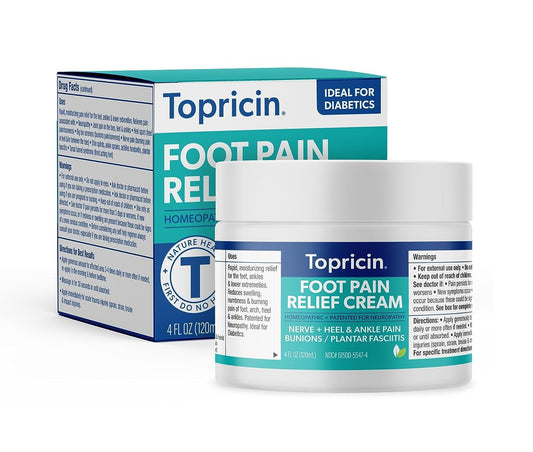 Topricin Foot Pain Relief Cream bottle ready for fast, natural relief.