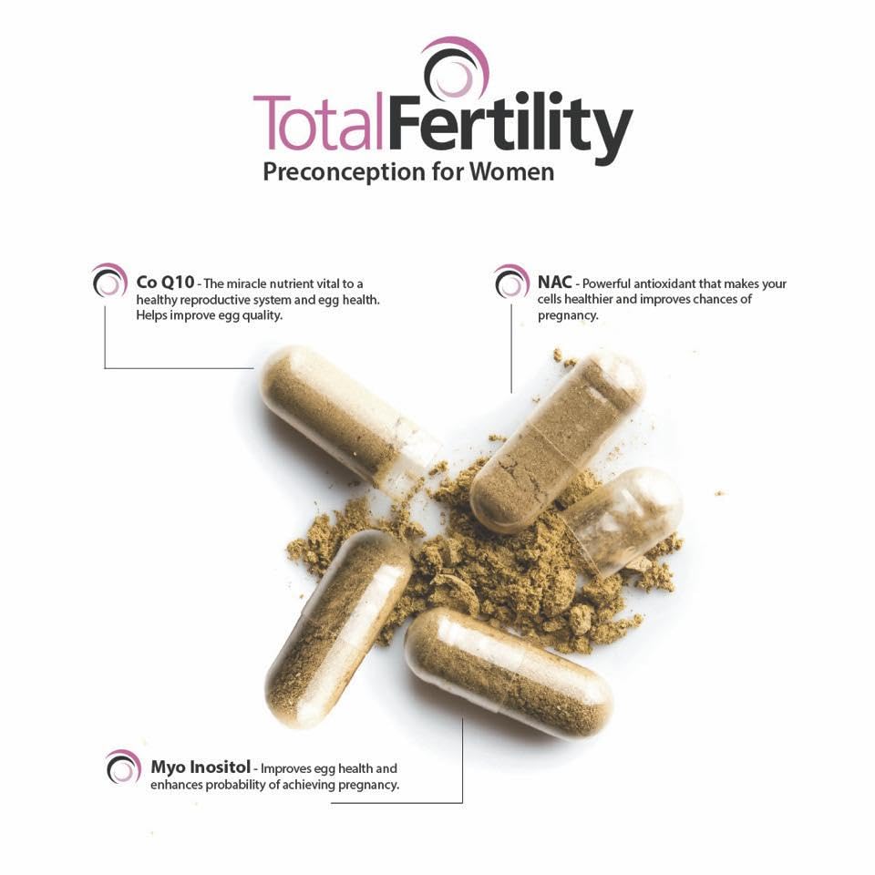 Total Fertility Preconception Women bottle shows grape seed extract for antioxidant support.