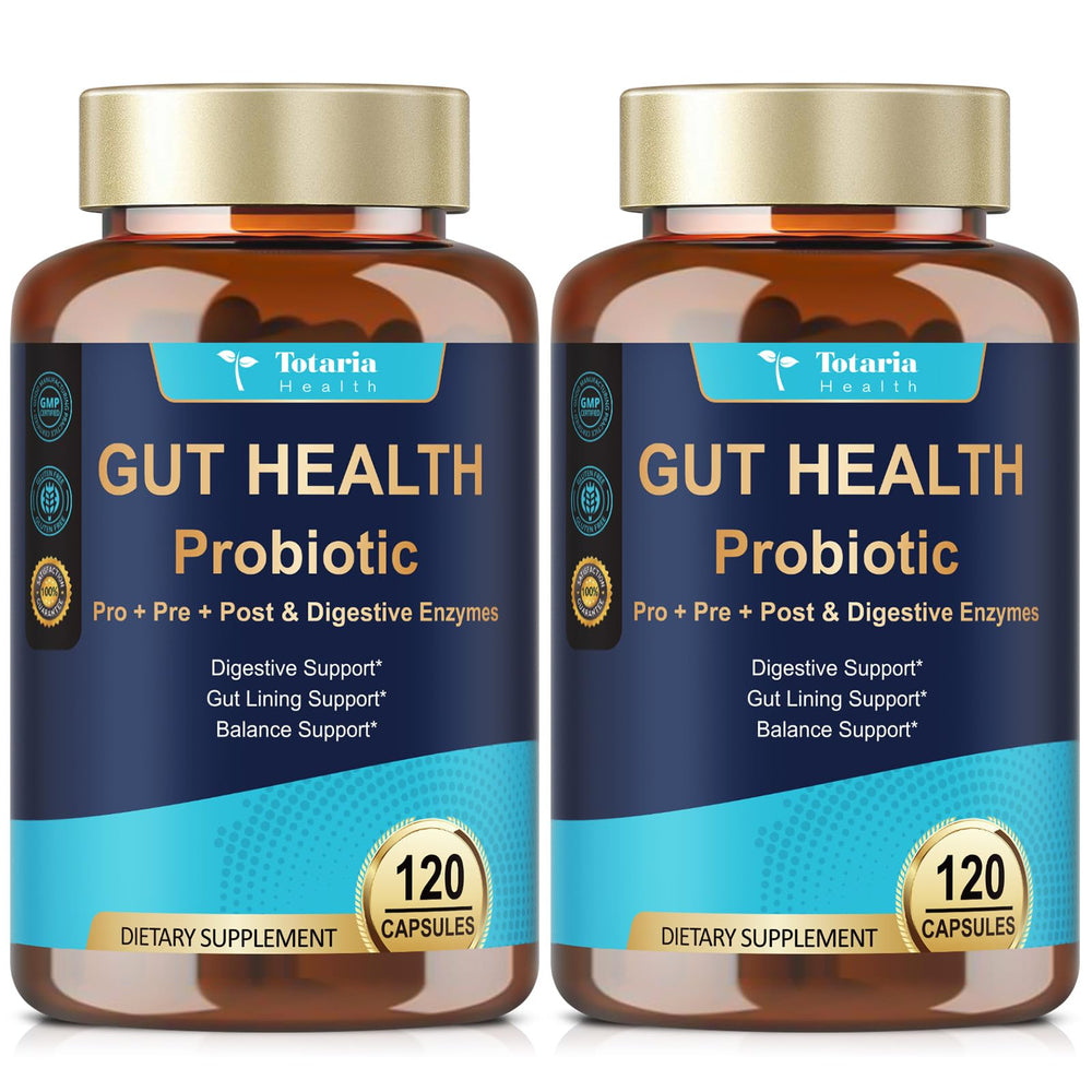 Totaria 14-in-1 gut health bottle showcases capsules for daily digestion support.