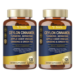Totaria 18-in-1 Ceylon Cinnamon capsules bottle displays premium formula and convenience.