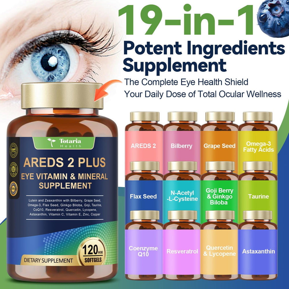 Totaria 2-pack bottle and box showcase convenient multi-pack eye vitamins.