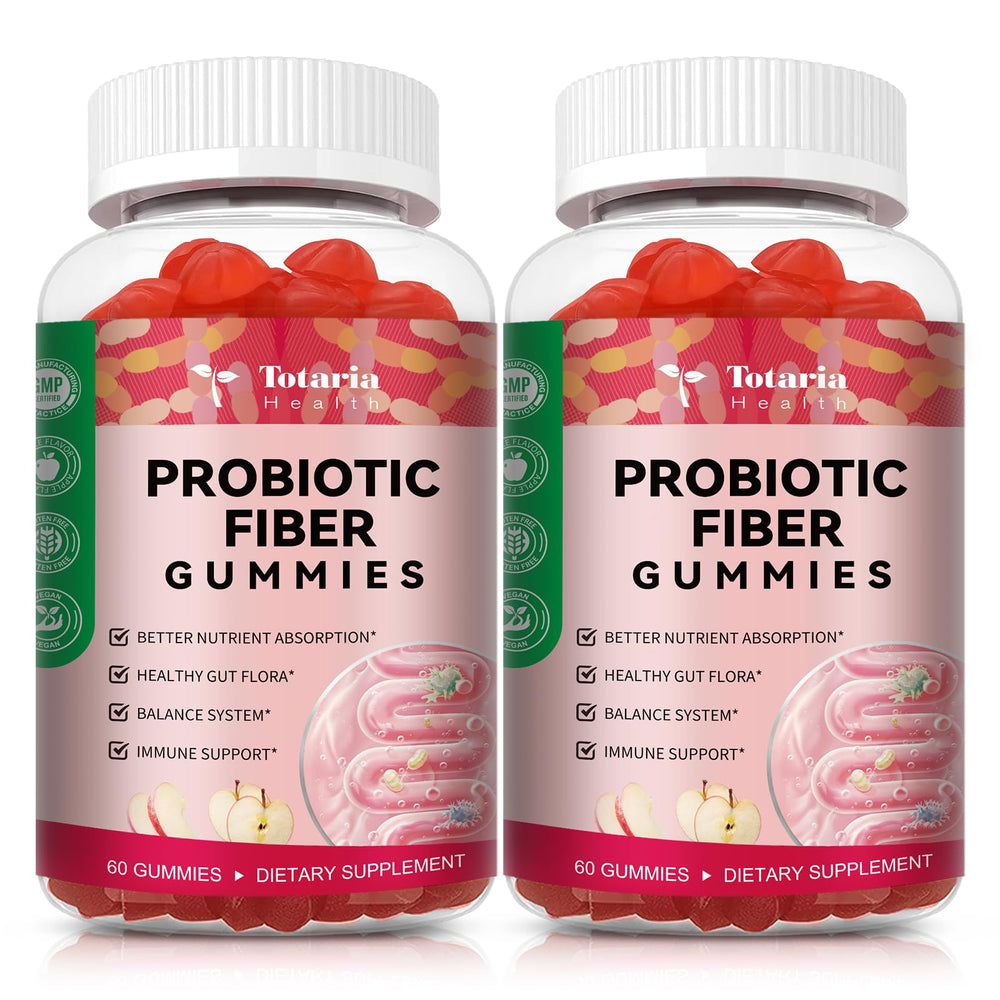Totaria 9-in-1 probiotic fiber gummies bottle front for easy daily digestive support.