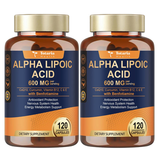 Totaria Alpha Lipoic Acid bottle showing antioxidant support for energy and nerve health