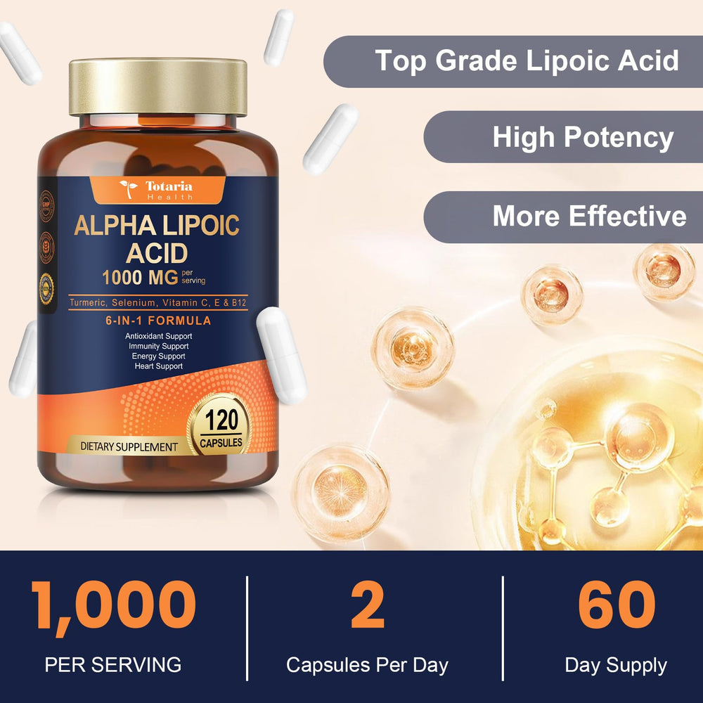 Totaria Alpha Lipoic Acid bottle on desk supports everyday wellness routines