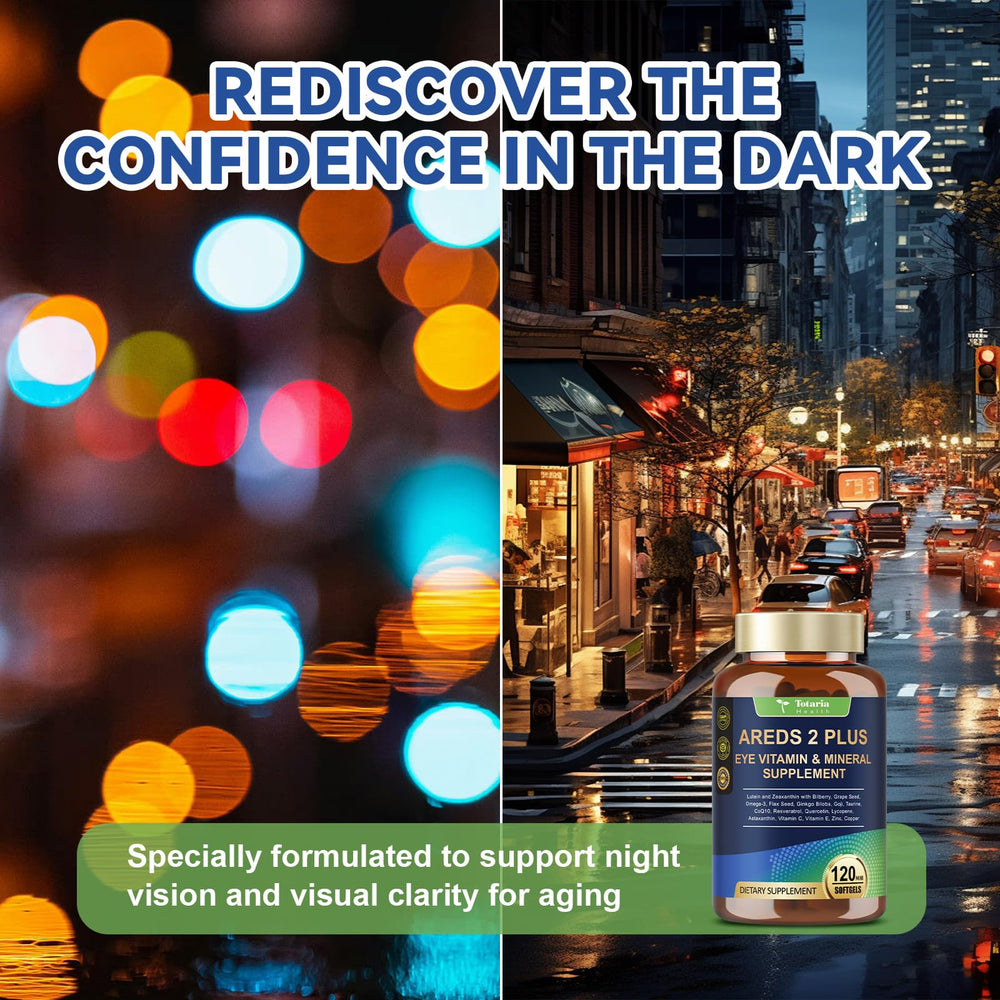 Totaria AREDS2 ingredients panel emphasizes lutein, zeaxanthin, omega-3 intake.