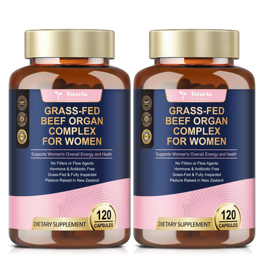 Totaria beef organs for women bottle shows easy-to-swallow capsules.