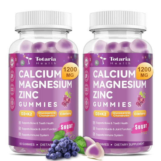 Totaria calcium gummies bottle showing 1200 mg of bone support.