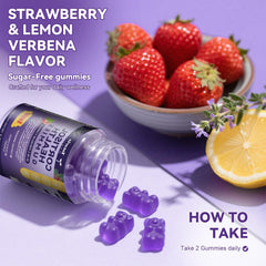 Totaria Cortisol Gummies close-up on fruit-flavored chews highlights taste.