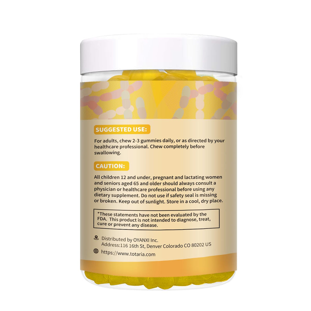 Totaria Pineapple Fiber Gummies bottle closeup showing pleasant texture for daily enjoyment.