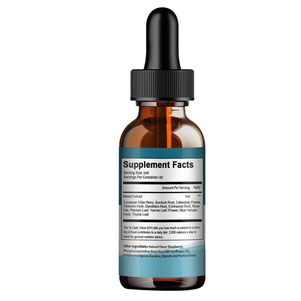 Totaria Liposomal Drops ingredients list including burdock and dandelion