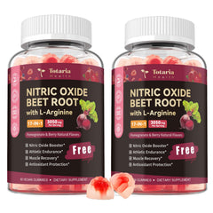 Totaria Nitric Oxide Beetroot Gummies bottle boosts workout blood flow