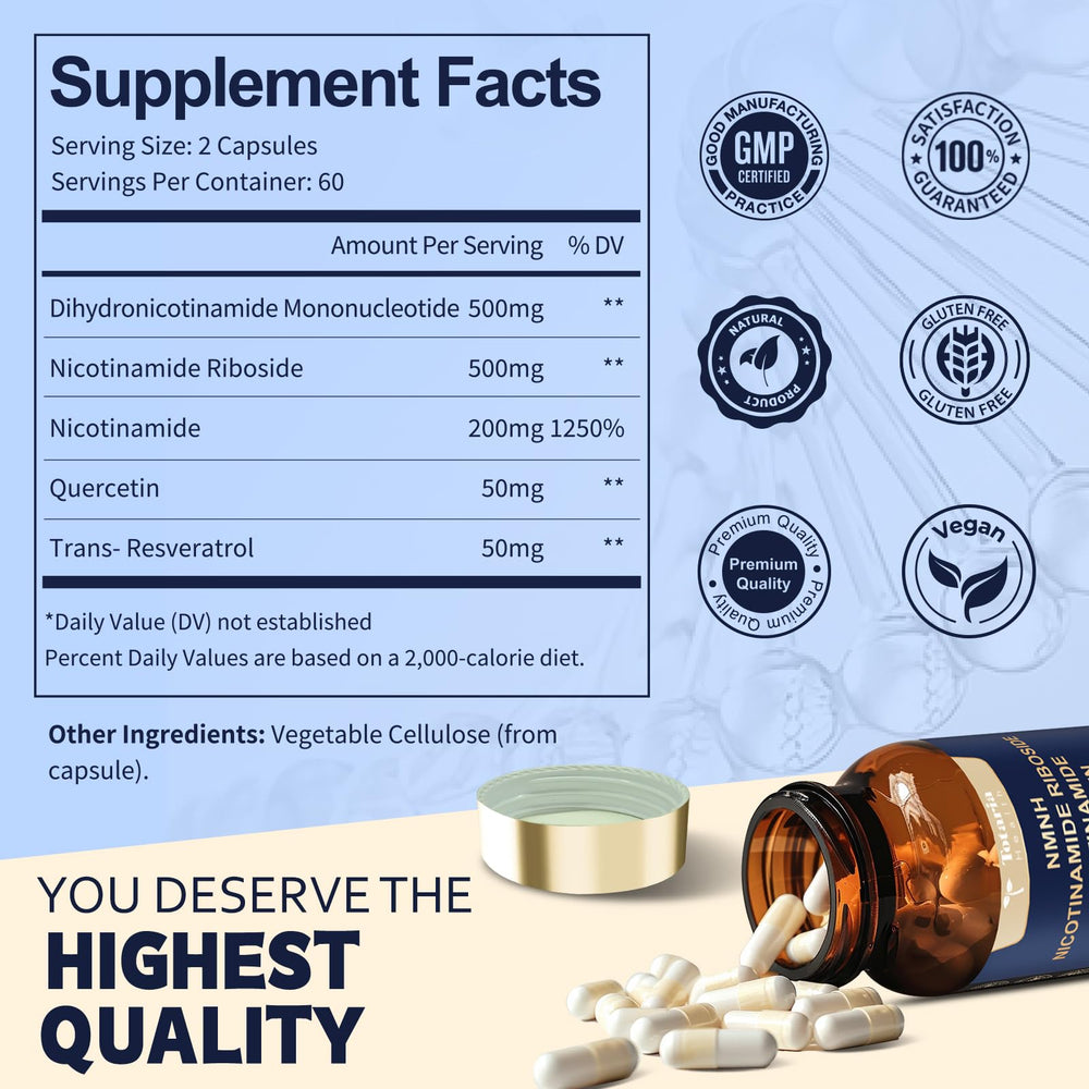 Totaria NMNH-daily-routine-dosage demonstrates two capsules per day for steady NAD+ levels