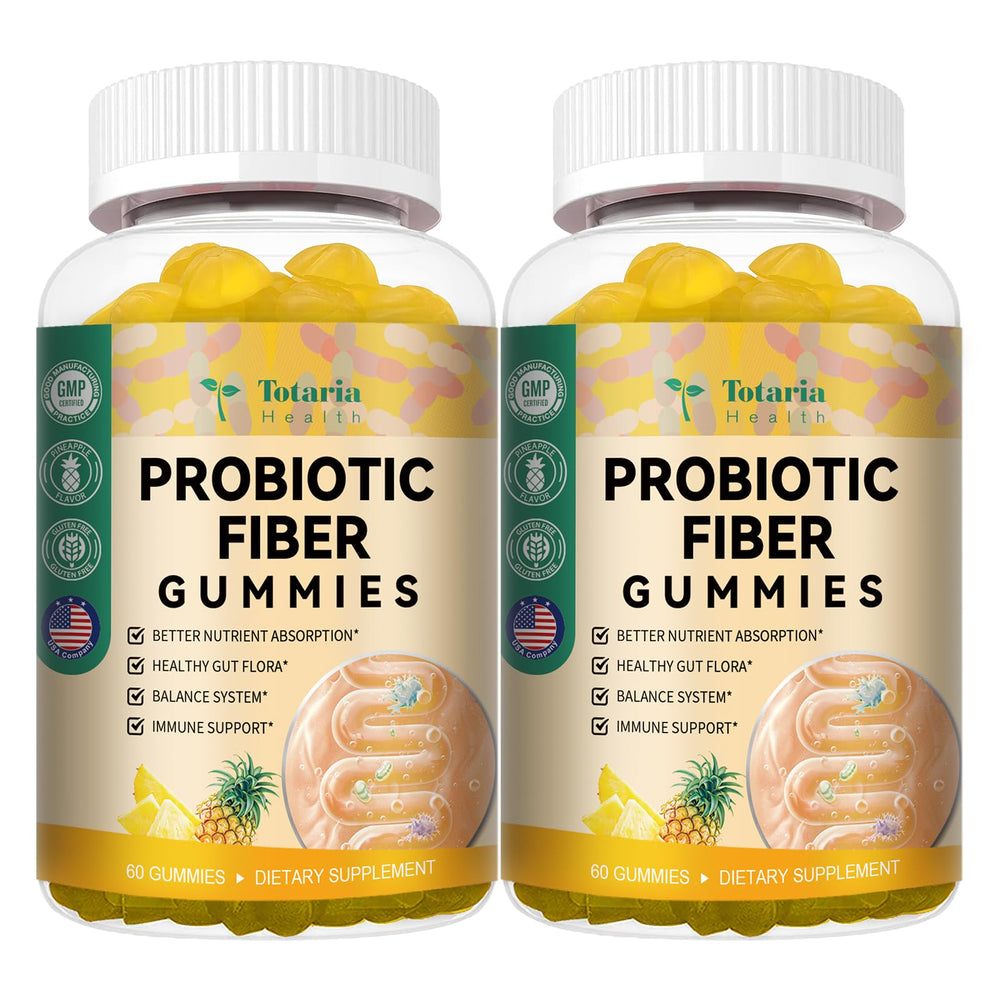 Totaria Probiotic Fiber Gummies bottle with pineapple flavor for convenient daily fiber routine