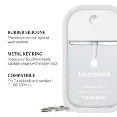 Touchland Aloe-infused hydration formula supports comfortable, residue-free sanitizing.