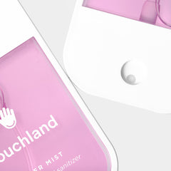Dermatologist-tested vegan and cruelty-free packaging for Touchland Berry Bliss.