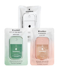 Touchland Glow Mist bottle on-the-go sanitizing with subtle Lily of the Valley fragrance.