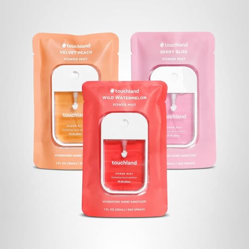 Touchland Juicy Trio set display with three scents for mood-specific sanitizing.