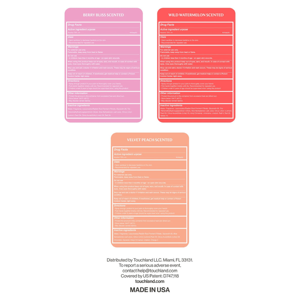 Touchland Juicy Trio travel-sized collection image showing three compact mists.