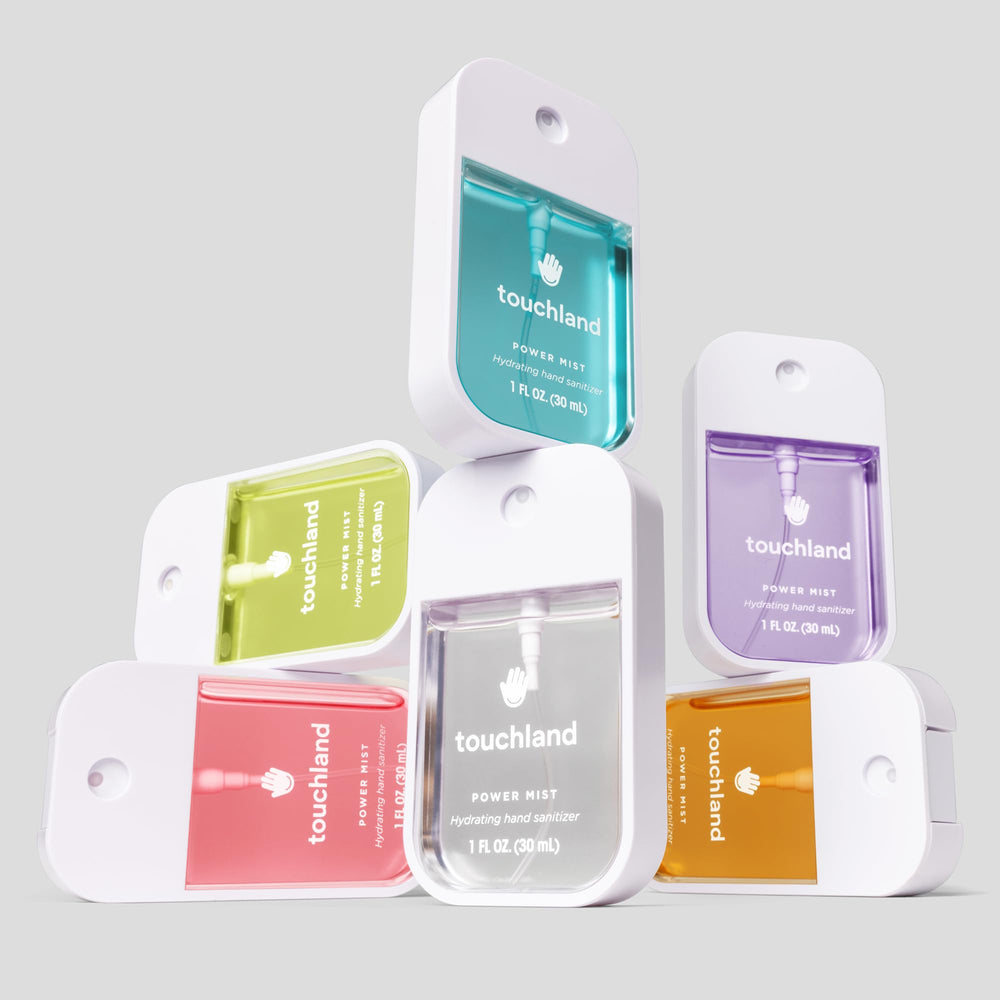 Touchland travel-kit with compact bottles for daily use.