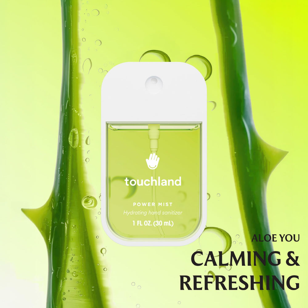 Touchland travel-size sanitizer lineup, compact and convenient for bags.