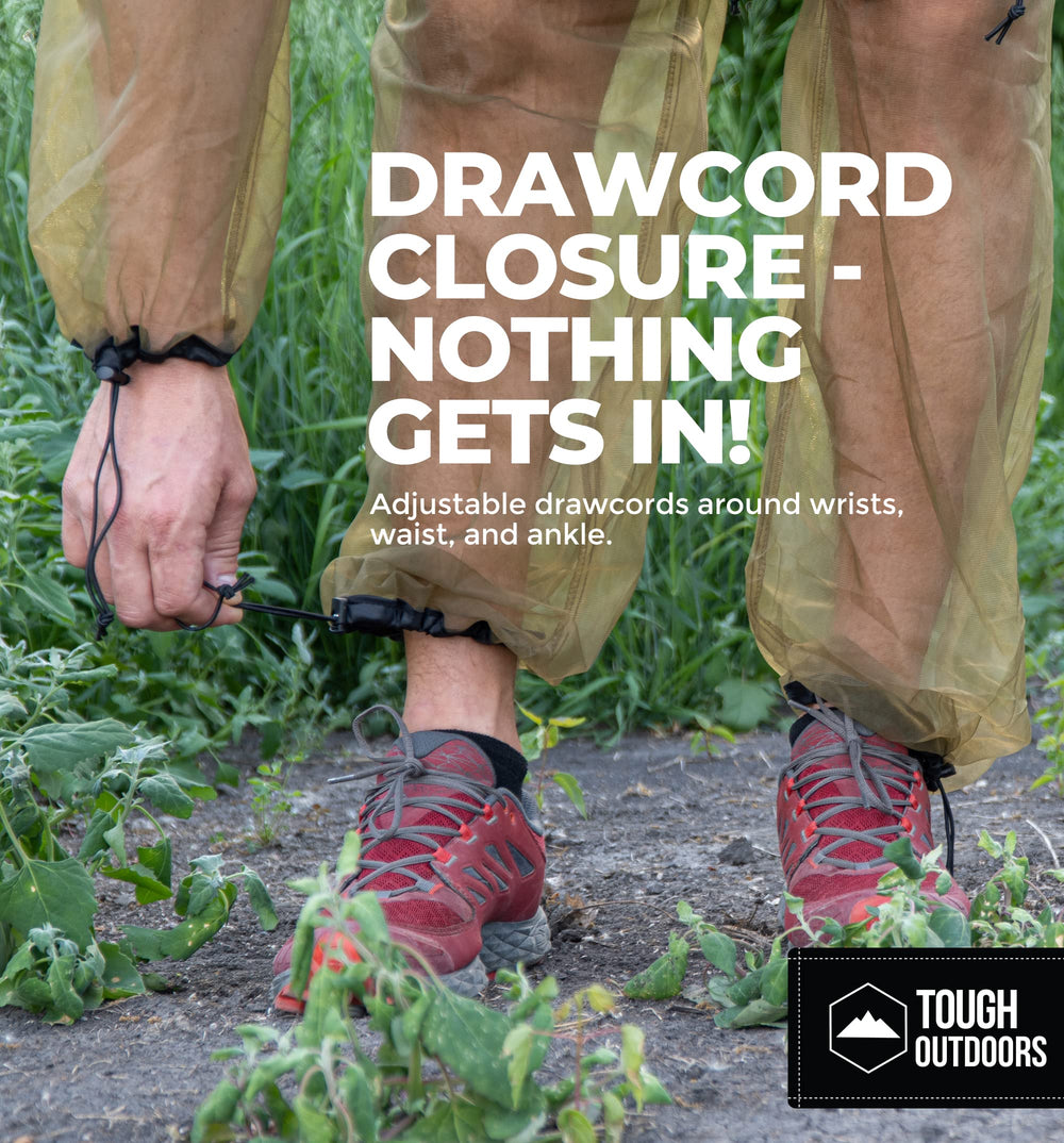 Tough Outdoors Mosquito Suit packable pouch for easy storage on trails.