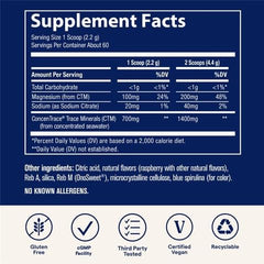 Trace Minerals ConcenTrace Daily Mineral Powder packaging emphasizes sustainable sourcing.