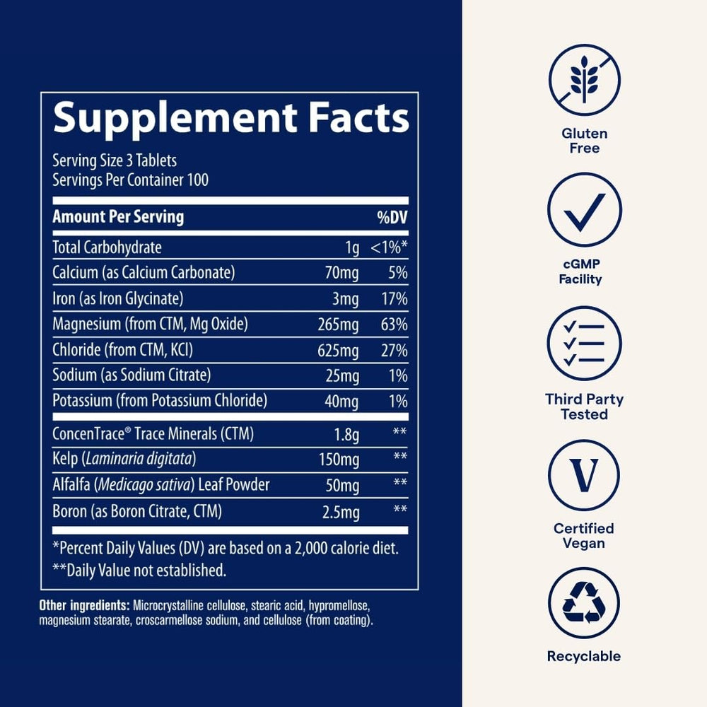 Trace Minerals ConcenTrace tablets held in hand for convenient supplementation