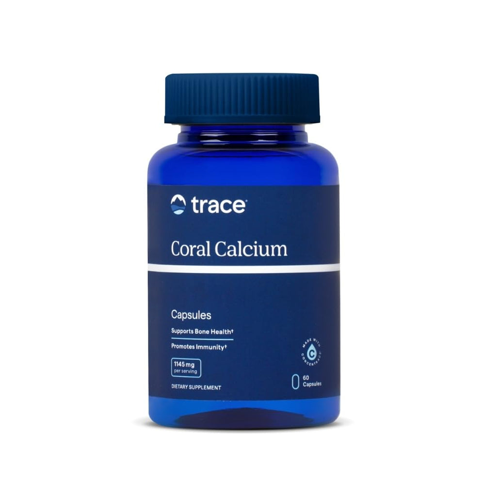 Trace Minerals Coral Calcium bottle promoting bone support for daily wellness.