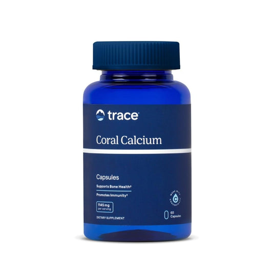 Trace Minerals Coral Calcium bottle promoting bone support for daily wellness.