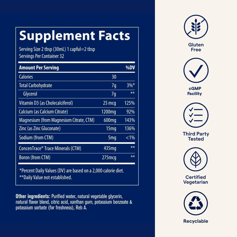 Trace Minerals bottle showcasing a gluten-free badge for dietary suitability.