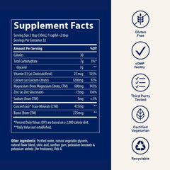Trace Minerals bottle showcasing a gluten-free badge for dietary suitability.