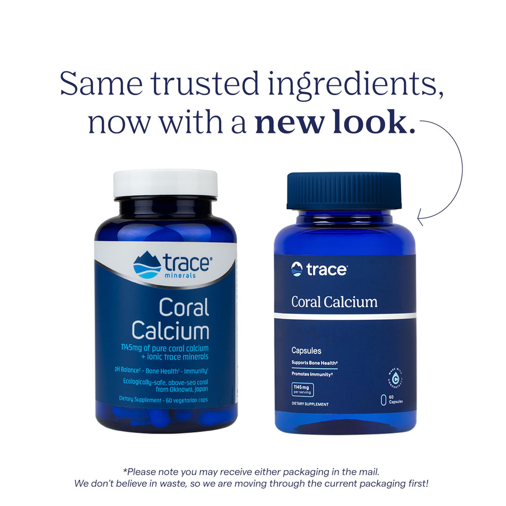 Product close-up illustrating Trace Minerals Coral Calcium's minerals blend for immune support.