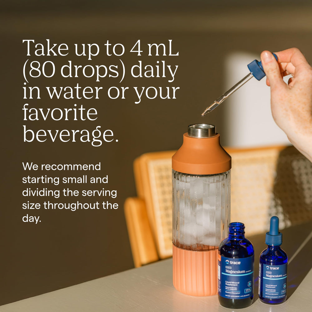 Trace Minerals Ionic Magnesium drops poured into water.