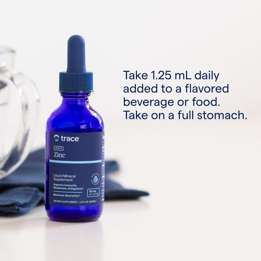Trace Minerals Ionic Zinc dissolves in water, convenient addition to your routine.