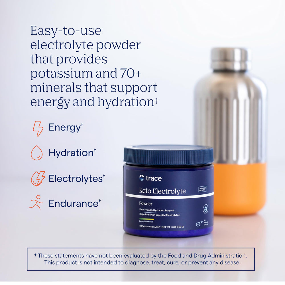 Trace Minerals Keto Electrolyte Powder scoop showing precise measurement for consistent electrolyte intake.