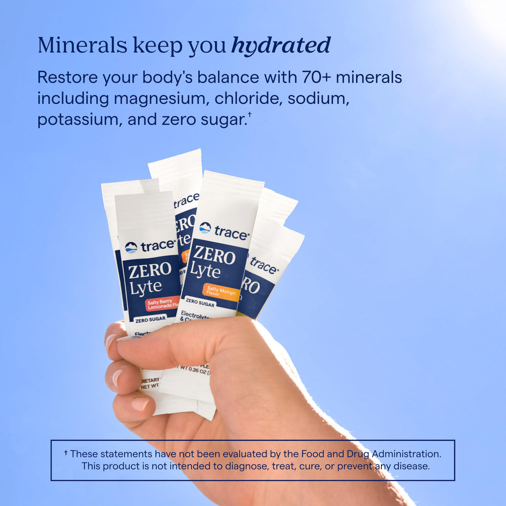 Trace Minerals ZeroLyte on-the-go-bottle setup for gym sessions and outdoor workouts.