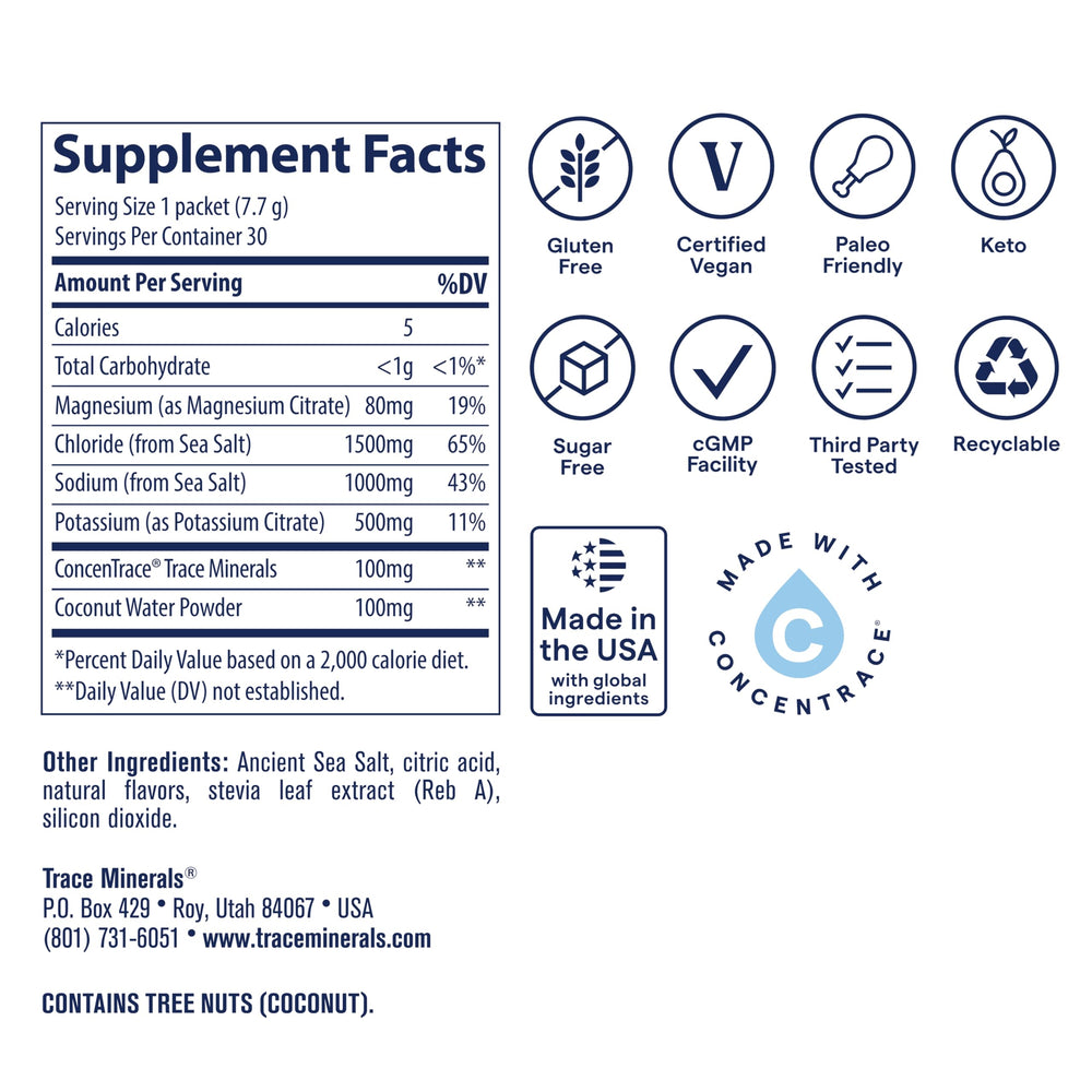 Trace Minerals ZeroLyte on the go packet ready for workouts or travel.
