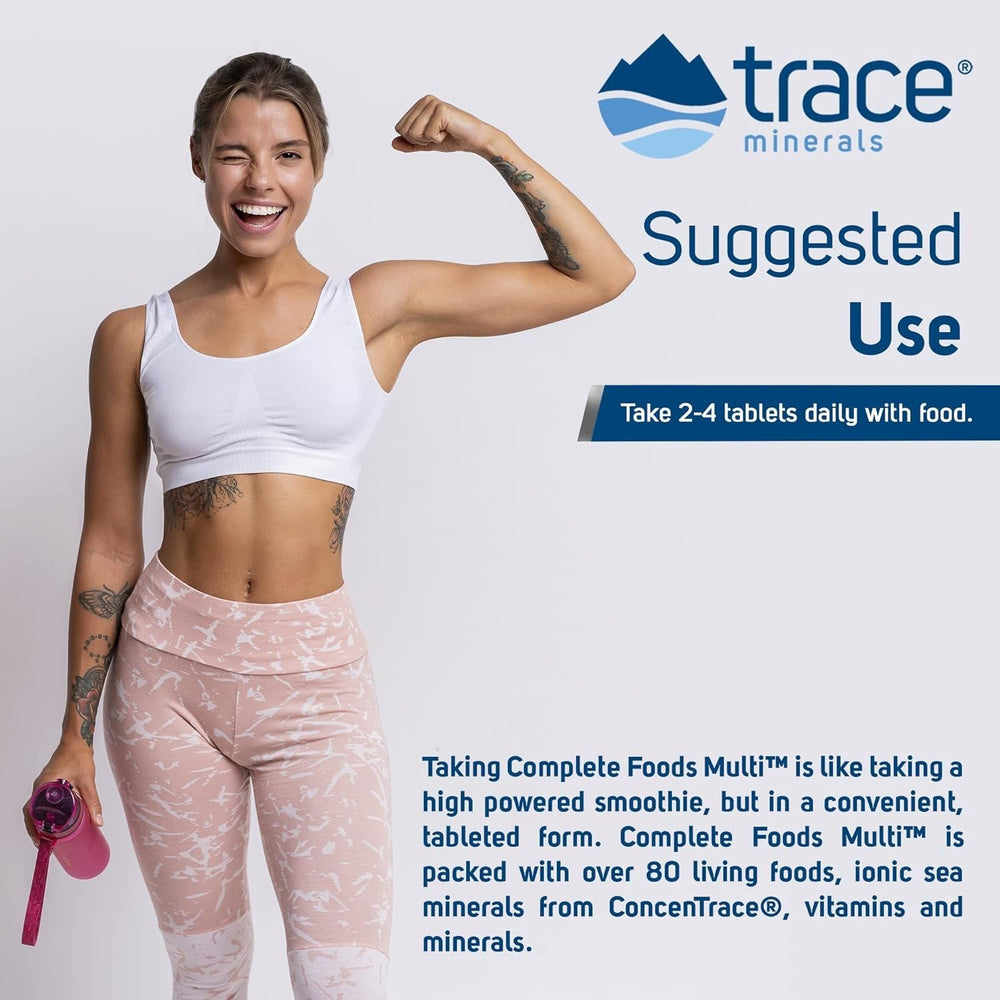 Trace Minerals Complete Foods Multi pills in a dispense showing ionic trace minerals