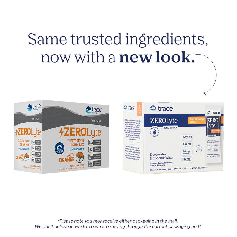 Trace Minerals Zerolyte canister for at-home hydration and daily use.
